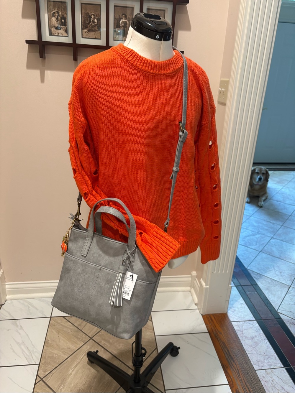 🧡 Brand New Orange Knit Sweater + NEW Purse 🩶